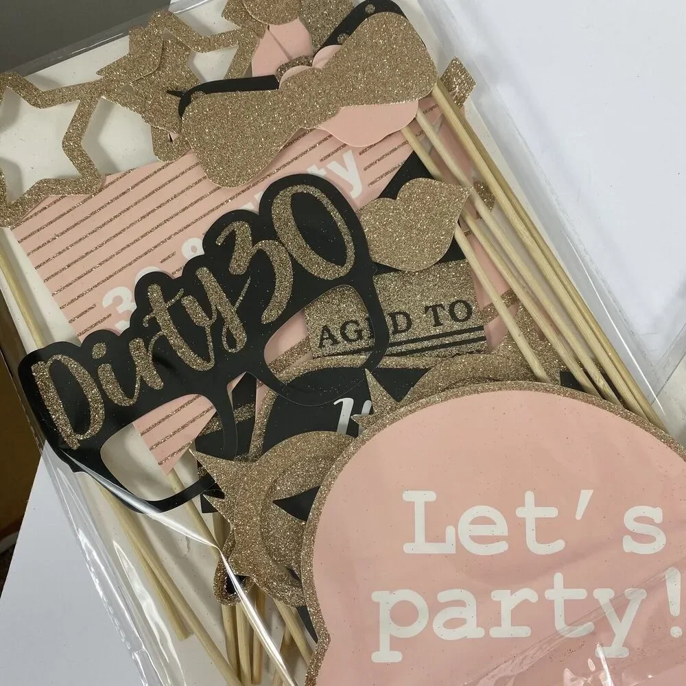 30th Birthday Photo Booth Props Funny Supplies Decorations 30 Pc Gold Black